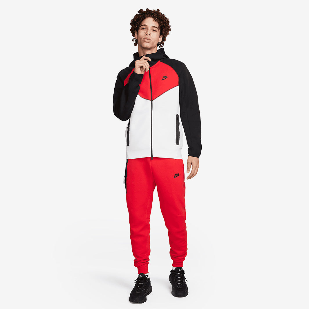 Moletom Nike Sportswear Tech Fleece FZ Hoodie - Branco, Preto e Vermelho