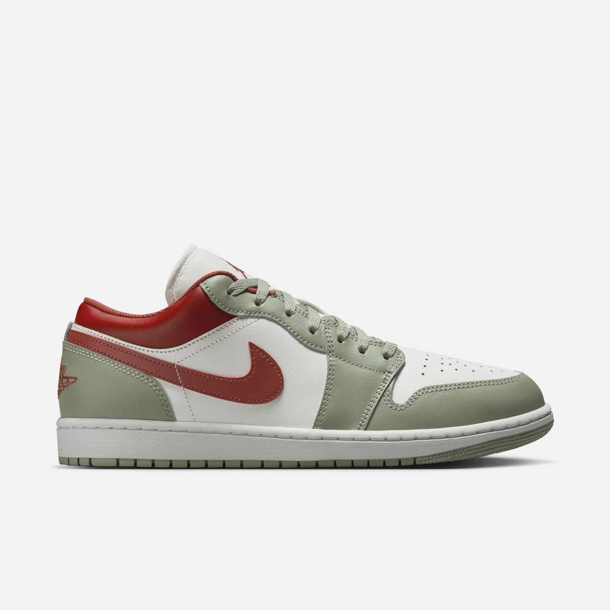 Air Jordan 1 Low - Branco-creme / Verde-jade / Cinza-platinado / Branco / Vermelho-terra