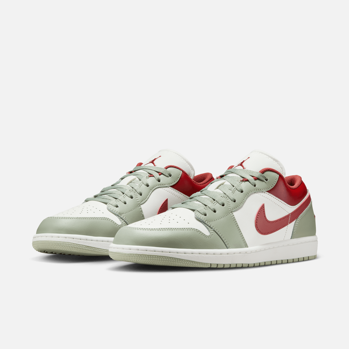 Air Jordan 1 Low - Branco-creme / Verde-jade / Cinza-platinado / Branco / Vermelho-terra