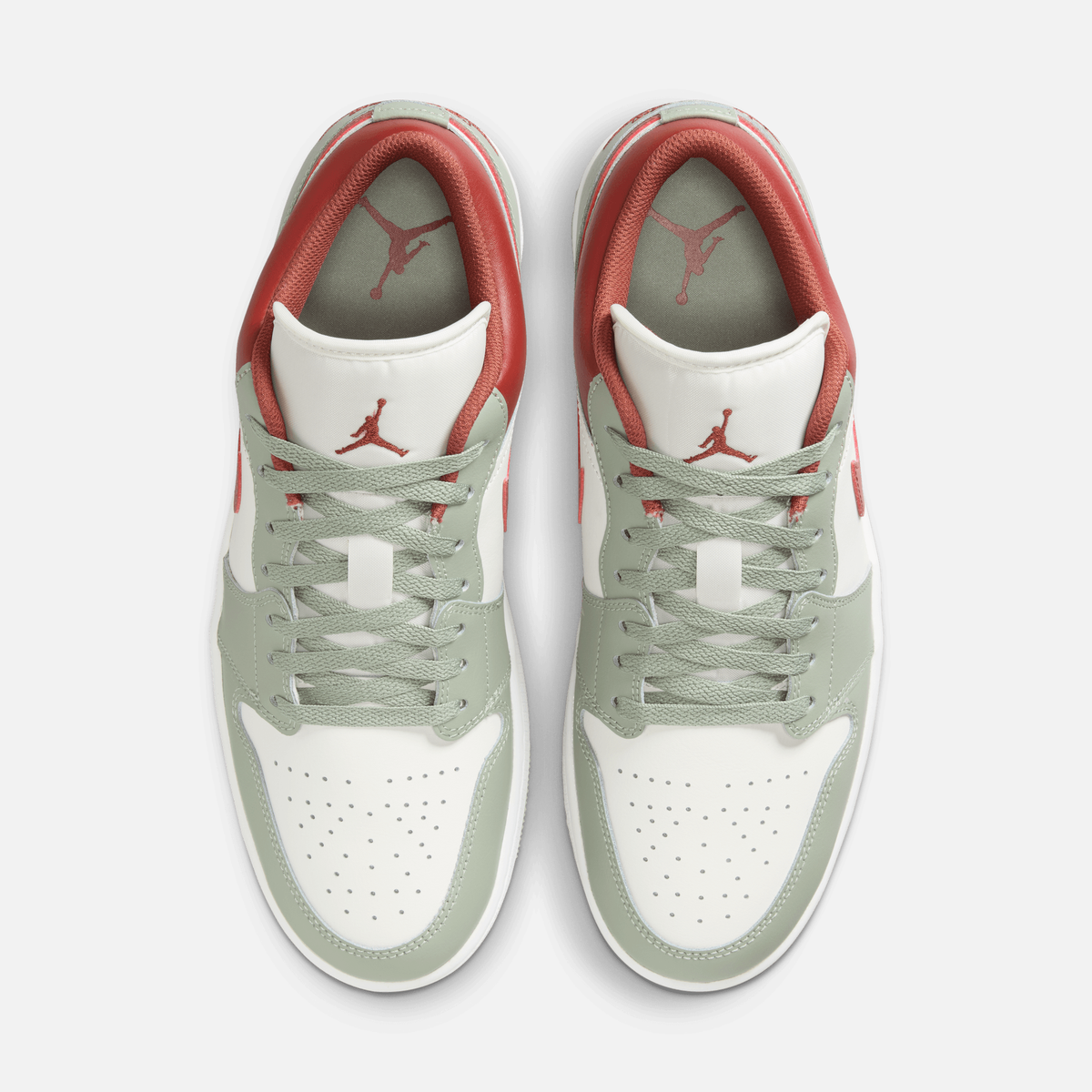 Air Jordan 1 Low - Branco-creme / Verde-jade / Cinza-platinado / Branco / Vermelho-terra