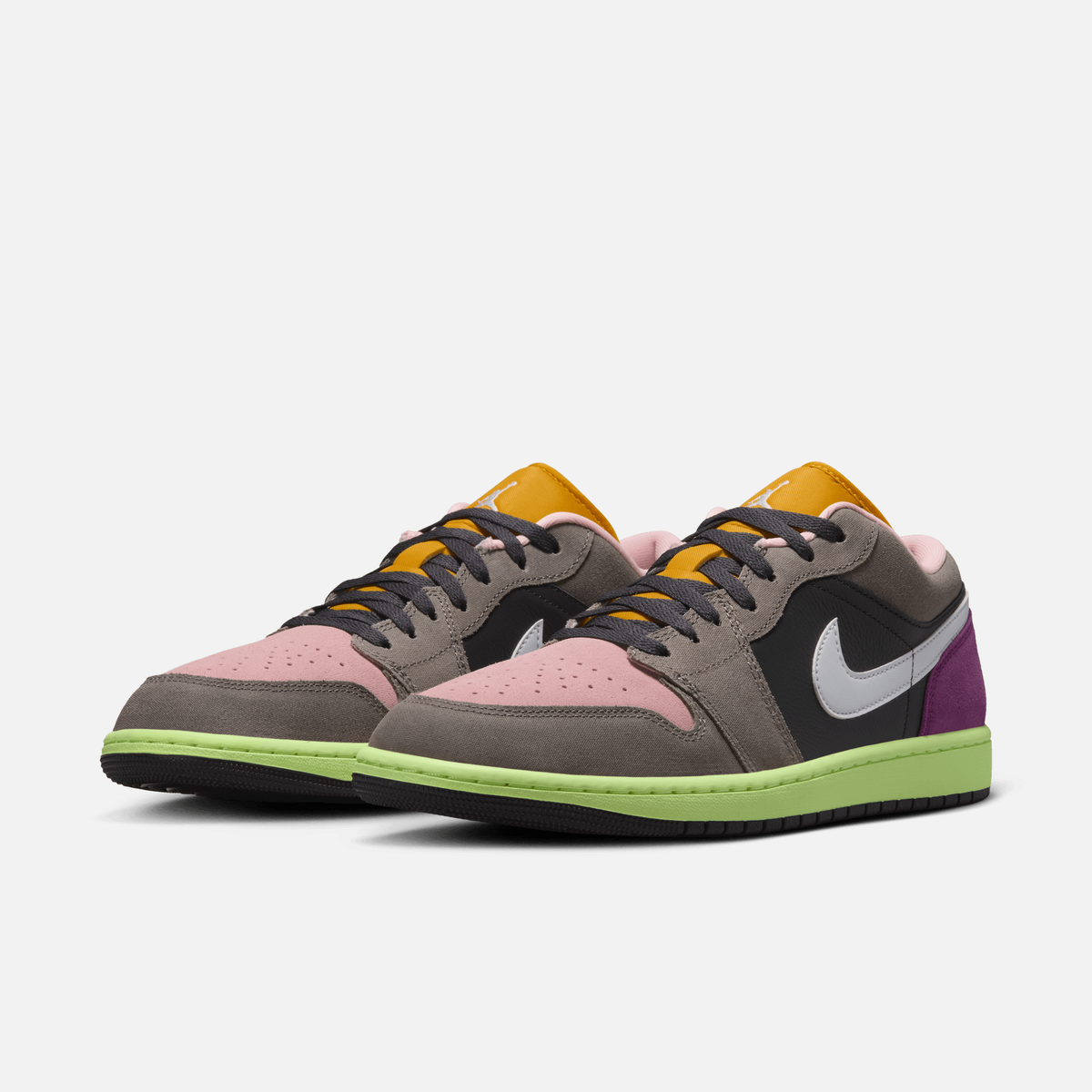 Air Jordan 1 Low Tokyo Bio Hack - Cinza / Branco / Cinza-pedra / Rosa-ártico / Violeta / Amarelo-enxofre escuro