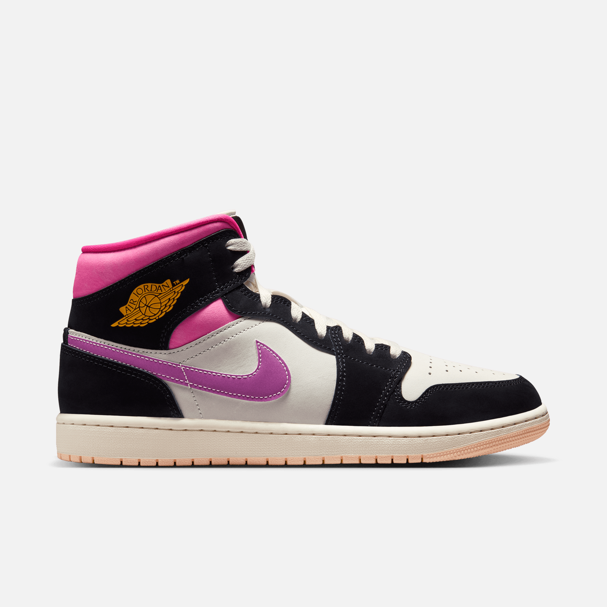 Air Jordan 1 Mid SE World - Preto / Branco-creme / Rosa-vivo / Dourado