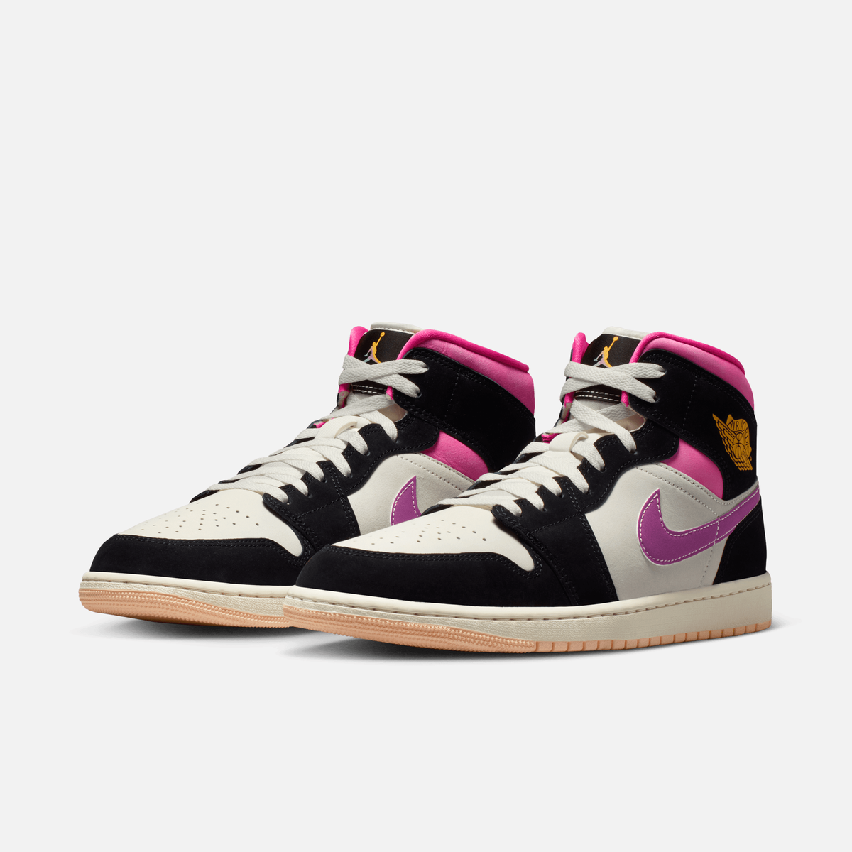 Air Jordan 1 Mid SE World - Preto / Branco-creme / Rosa-vivo / Dourado