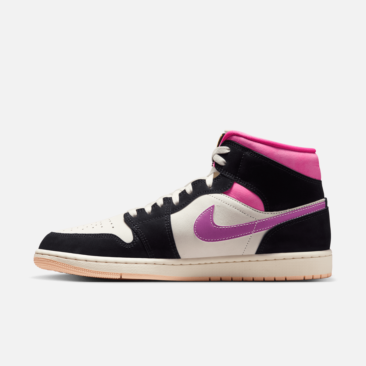 Air Jordan 1 Mid SE World - Preto / Branco-creme / Rosa-vivo / Dourado