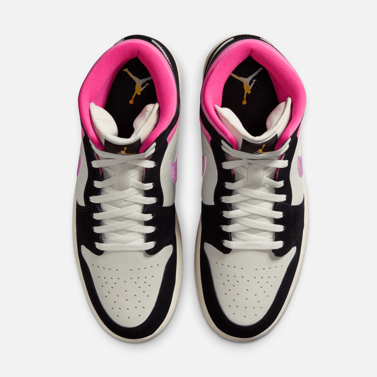 Air Jordan 1 Mid SE World - Preto / Branco-creme / Rosa-vivo / Dourado
